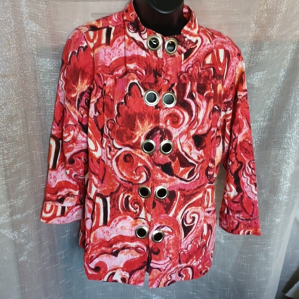 Parsley and Sage Multi color jacket, hook closure, M, 3/4 sleeve